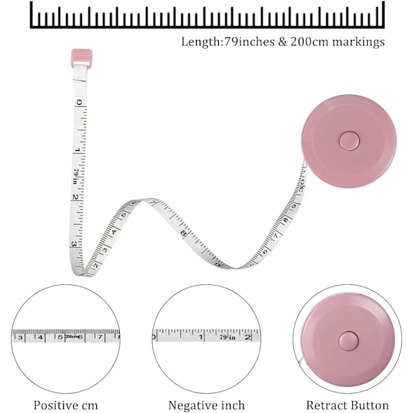 Måttband 3 st 200 cm / 79 tum Syband Måttband Retractable Skräddarsydd Måttband för Mätning Längd, Bröst, Midja