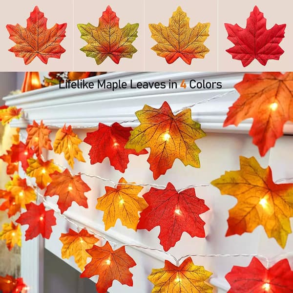 Lønneblad Gresskar LED Lyslenke, Batteridrevet Halloween Thanksgiving Dekor Single Maple Leaf 3m 20 lights + flash