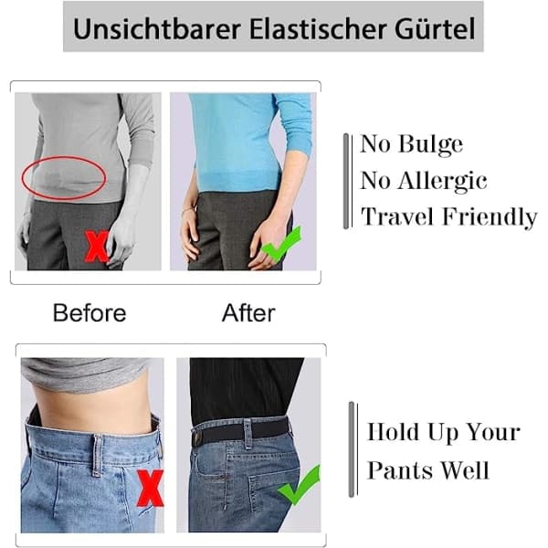 Elastiskt bälte för kvinnor, bälte utan spänne, osynligt bälte för jeans
