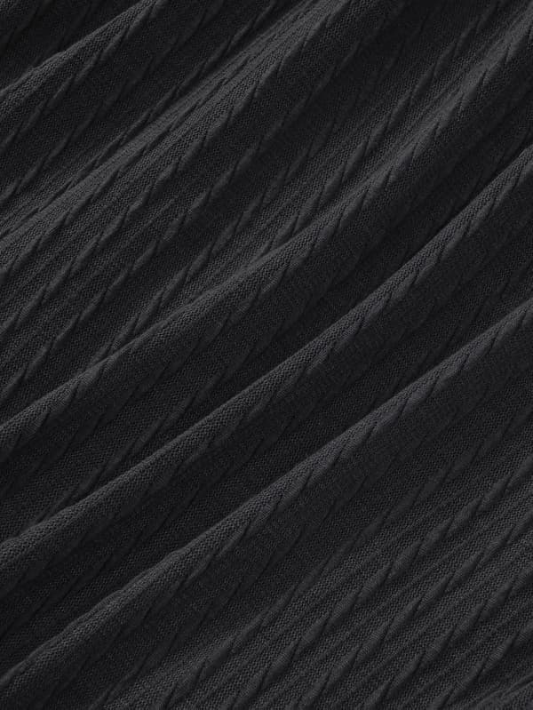 Plus Size Dam Julkväll Swingklänning Långärmad V-ringad Jacquardkantad med Bälte Black 3XL