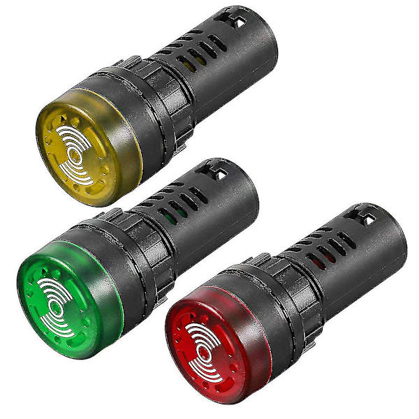 3-delt indikatorlampe med AC/DC 12V summer - 22 mm panelmonteret blinkende alarm