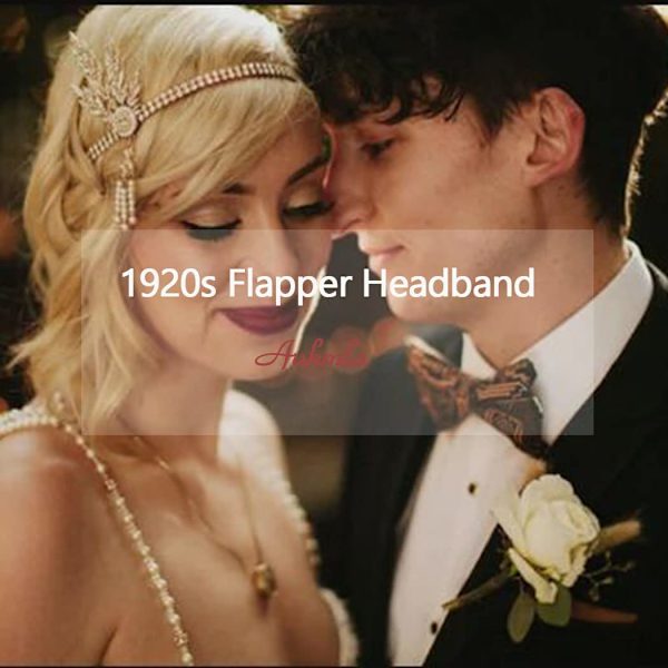 Huvudbonad med blad och strass i 1920-talsstil, pannband med pärlor, Great Gatsby-hårtillbehör för kvinnor och flickor (silver)