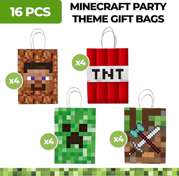16 Minecraft Gaveposer, Minecraft-tema Bursdagsfest Pynt, Minecraft-tema Bursdagsfest Tilbehør