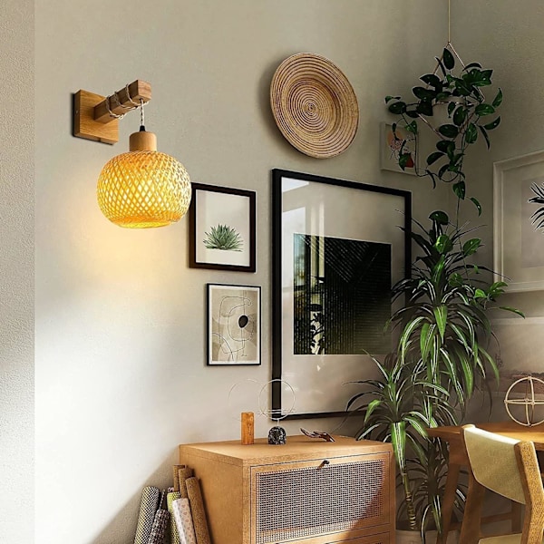 jengush/BambooWallLamp-WB001-Indendørs-2-Moderne Elegance: Sæt af 2, Vævet Bambusbur, Soveværelse