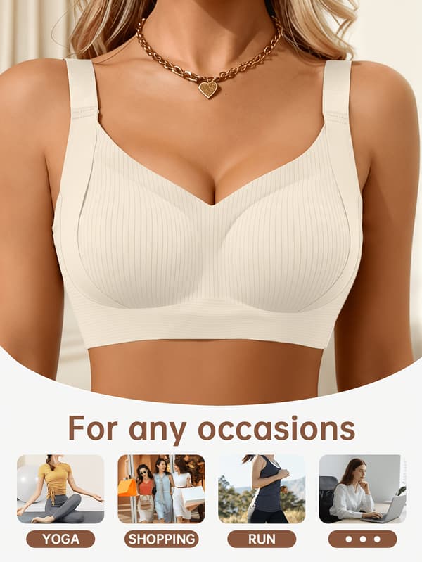 Dame BH med brede stropper, push-up, komfortabel, ensfarget, uten bøyle, uformell White M