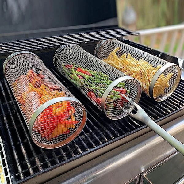 verkko BBQ-korit ruostumattomasta teräksestä valmistetussa telineessä Small 4pcs