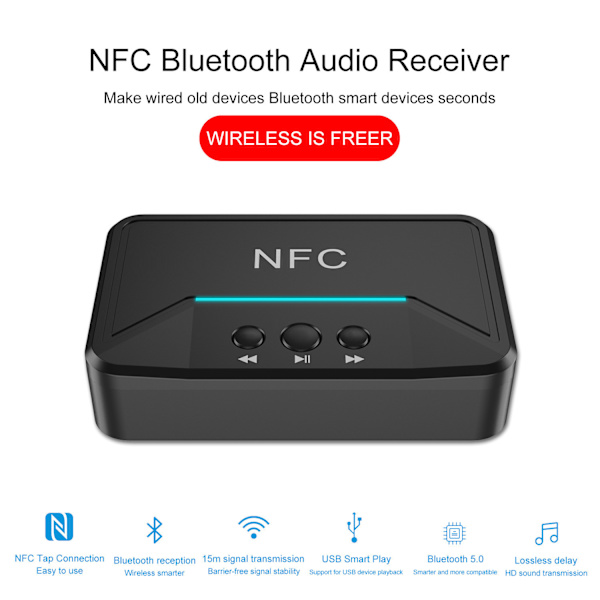 NFC5.0 Bluetooth-modtager 3,5 mm Bluetooth-lydmodtager computer