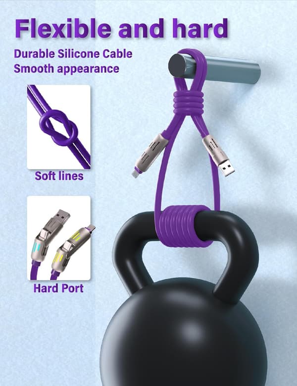 240W 4-i-1 USB-C Kabel, Multi Oplader med Åndedrætslys, PD 5A Multi Hurtig Opladning & Data Synkronisering Silikone Kompatibel iPhone Samsung Laptop{yh}