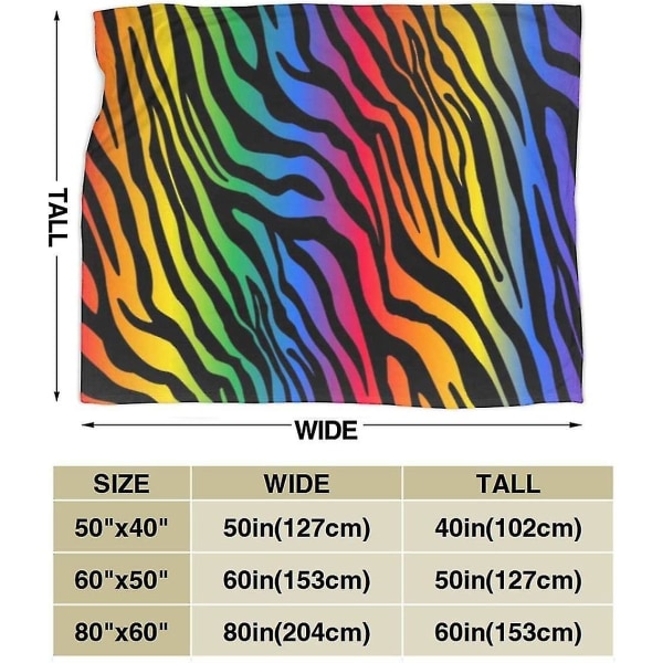 Zazzy Rainbow Zebra Fleecefilt Mjuk Flanell Fleece Varm Filt för Soffa, Säng, Soffa, Stol, Kontor, Resor, Camping-s3 50x40in 125x100cm