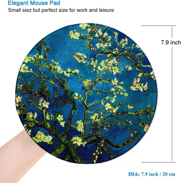 Musematte, Rund Blomstrende Mandeltre Musematte, Søt Design Musematte, Sklisikker Spillmusematte med Sømkanter, 7,9 x 7,9 Tommer
