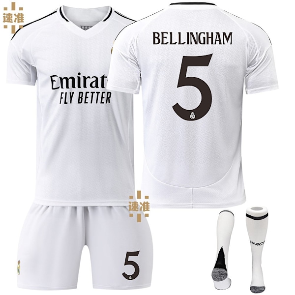 Bellingham 5 Real Madrid 24-25 Hjemmebanetrøje seneste voksen- og børnefodboldtrøje til den nye sæson 9 Adult S（165-170cm）