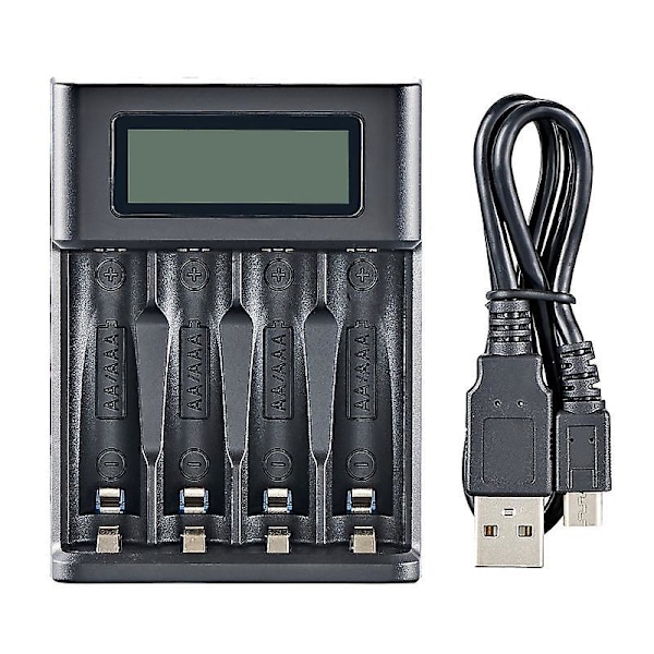 Smart digital charger for 4 AA and AAA batteries, black