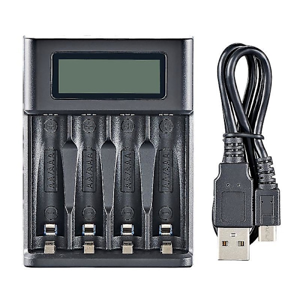 Smart digital oplader til 4 AA og AAA batterier, sort