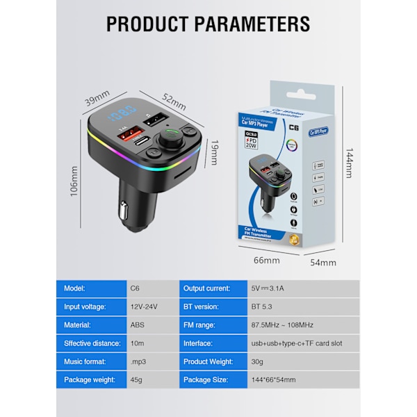 Bluetooth FM -lähetin autoon