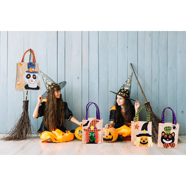4 kpl Halloween-kassinauhoja, uudelleenkäytettäviä, kahvalla, suuri kapasiteetti, karkkipussi, Halloween-temppu tai herkku -kurpitsa