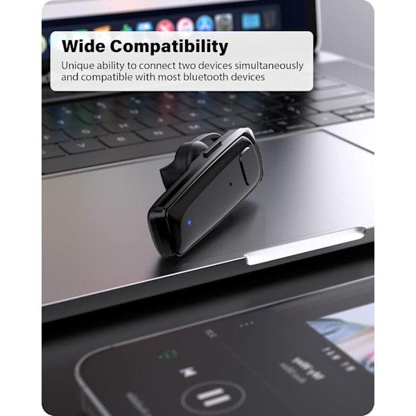 Bluetooth Headset - V5.0 Trådløs Handsfree Øretelefon Indbygget Dobbelt Mikrofon Støjreduktion, 16 Timer HD Taletid Ultralet Headset til (Sort)