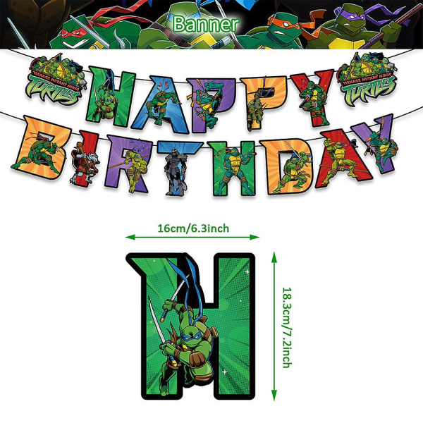 Teenage Mutant Ninja Turtles Temafest Sæt Banner Drag Flag Ballon Kit Kage Cupcake Toppers Tilbehør