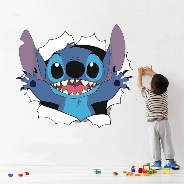 Stitch Lasten Seinäkoriste Tarra 34,5 * 32cm Piirretty Anime Graffiti Rikkoutunut Seinä Tarra Tarra Itseliimautuva Seinäkuva Poster Pvc Seinä P