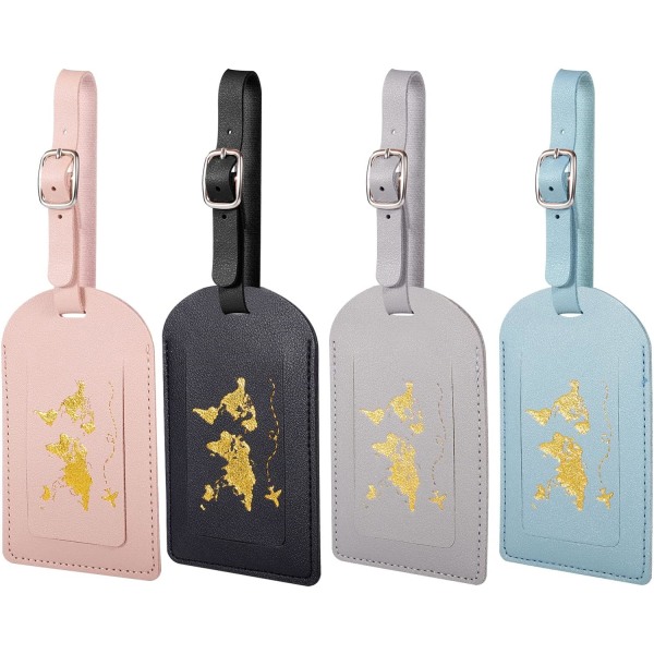 4 luggage tags, engraveable travel tags in PU leather with adjustable