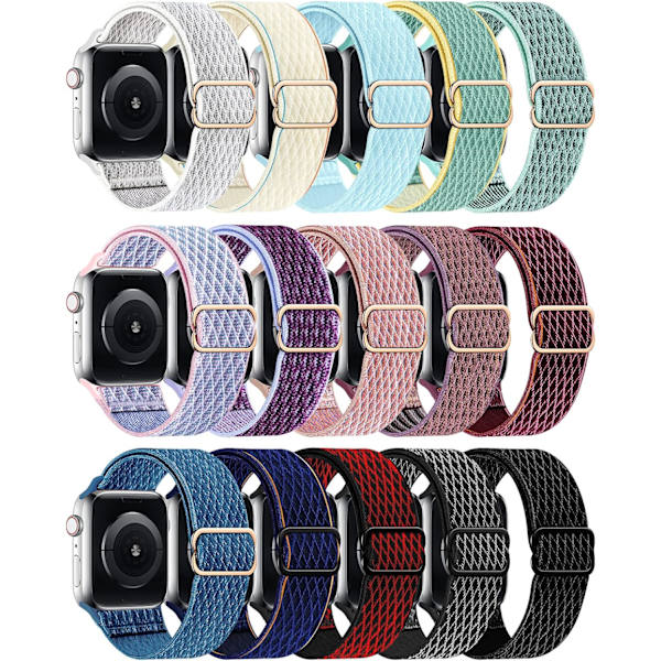 Joustava nylon Apple Watch -rannekkeelle 38 mm, 15 kpl - Ruudukko 15pack-Grid 42mm/44mm/45mm