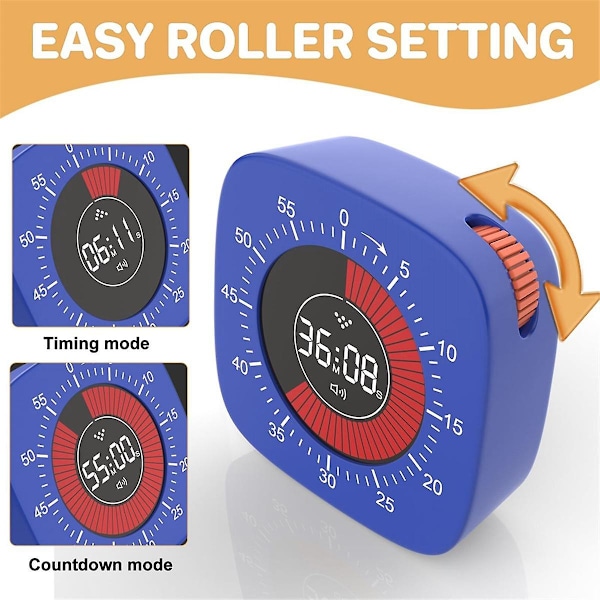 Visuell timer for barn, digital timer med 60 minutters nedtelling, stille timer for skrivebordstimer for