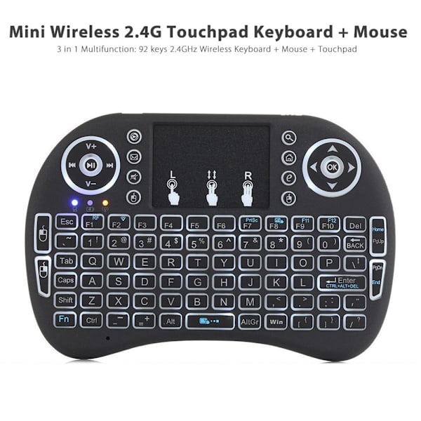 Bakgrundsbelyst Mini Trådlöst Tangentbord, Handhållen Fjärrkontroll med Touchpad Mus