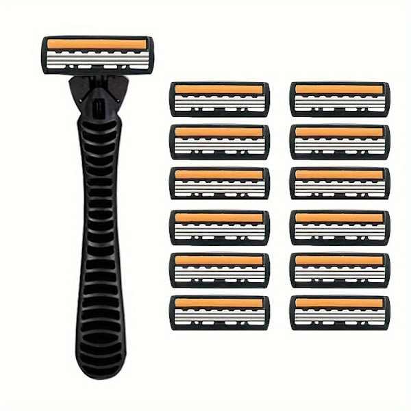 Herre 3-lags Razor Blade Manuell barbering for menn Erstatt hode Komfortable barberblader 1Holder And 12Blades
