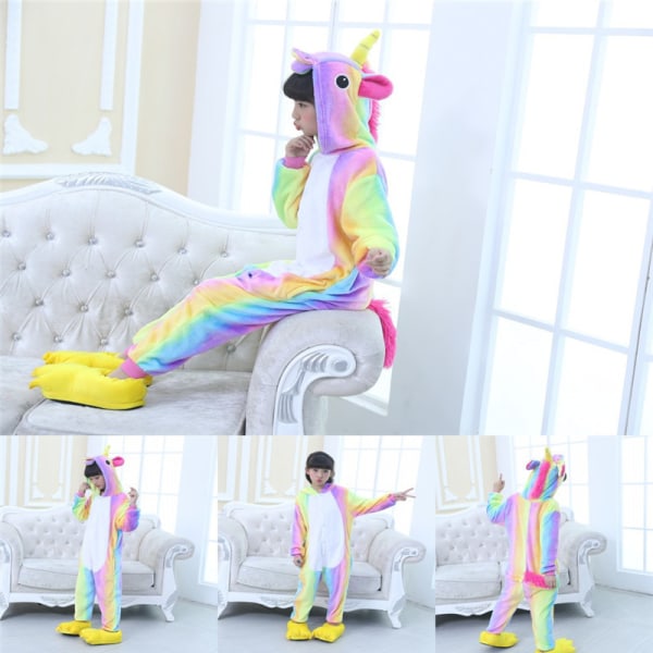 Barn Enhjørning Jenter Gutt Barn Søt Fantasy Plysj Kostyme Jumpsuit Regnbue Rainbow 120 cm