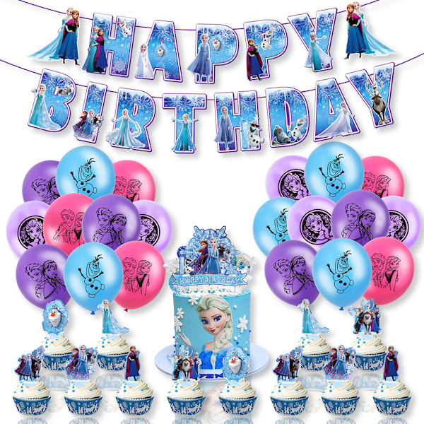 Frosne Elsa Happy Birthday Dekoration Balloner Sæt Børn Pige Dreng