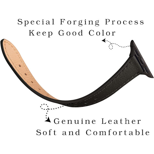 Slanke skinnreimer som er kompatible med Apple Watch Band 38 mm Svart med Svart Black with Black 42mm/44mm/45mm/49mm