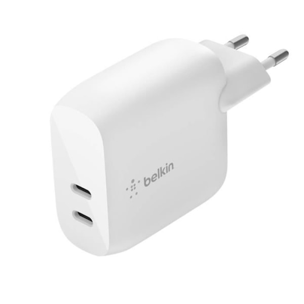 Vegglader Dobbel USB-C Strømforsyning 3.0 40W Kompakt Belkin Hvit