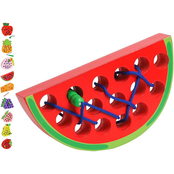 Treleksing Leke med Tråd, Treblokkpuslespill Bil Fly Reise Spill Montessori Tidlig Utvikling Finmotorikk Utdanningsgave for 1 Vannmelon