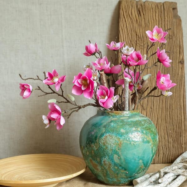 2 Grene Kunstige Blomster 12 Ornamenter Hvid Pink