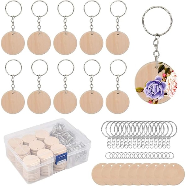 Round wood 35mm 100PCS wooden discs and key ring, round wood D