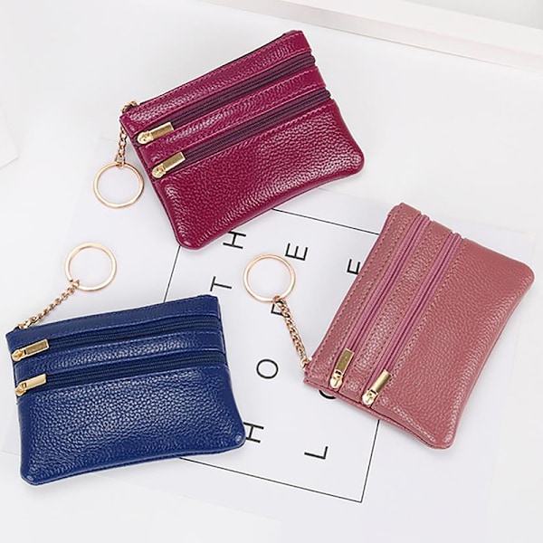 PU-läder Dam Zipp Coin Wallet Nyckelring Kort Kontant Holde G