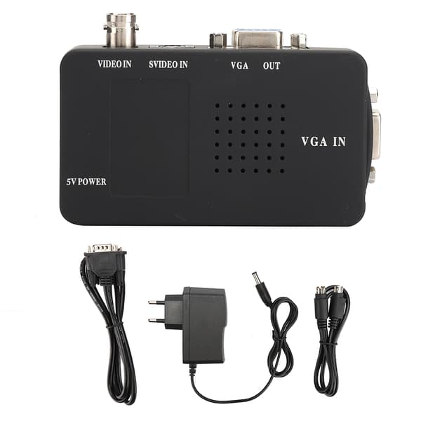 BNC S-Video til VGA HD-konverteradapter for PC-skjerm UK EU-plugg
