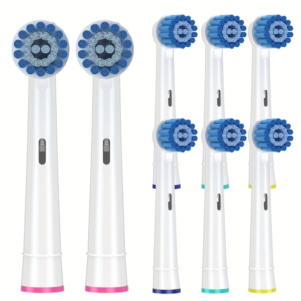 8-pack of sensitive gum care brush heads compatible with Oral B Braun electric toothbrush. Soft brush for superior and gentle cleaning