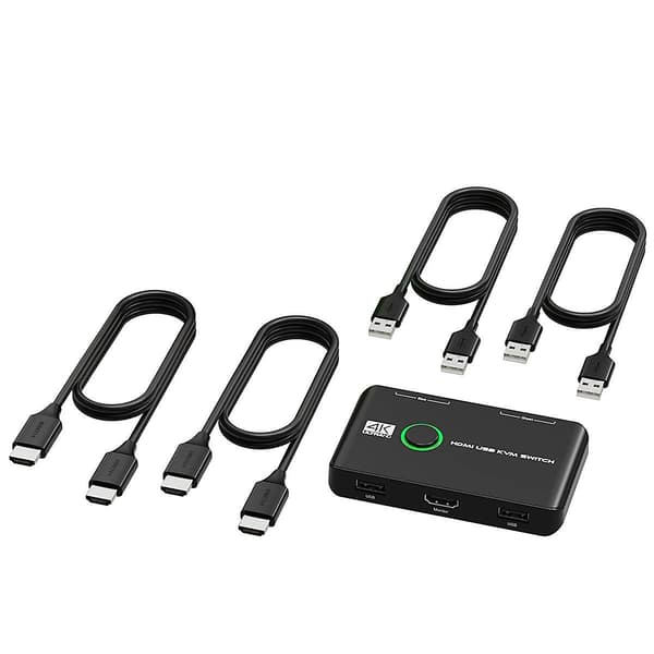 4K KVM Switch USB-kompatible switche til 2 computere deler tastatur, mus, printer og skærm, Su
