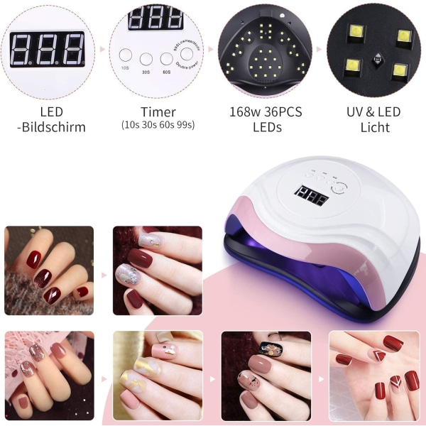 168W nageltorkningslampa, Aokyom 36 UV LED-lampa för naglar