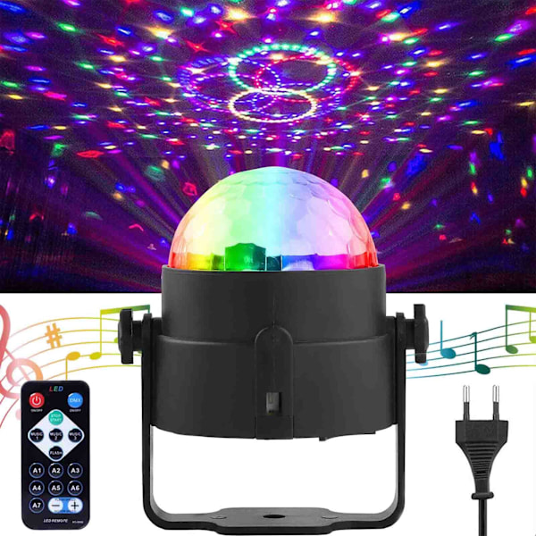 Diskotekslys, Mini LED Lydeaktiverede DJ-festlys Roterende Scenelys 3W RGB med Fjernbetjening til Hjemmefødselsdagsfester Julefester