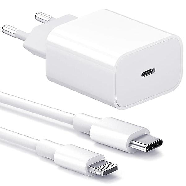 2-pak - Oplader til iPhone - Hurtig oplader - Adapter + Kabel 20W Hvid 2-pak iPhone