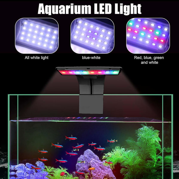 Akvarielampe (sort), Clip på akvarielampe 3 farver LED-belysning Akvarielampe Akvarielys 220