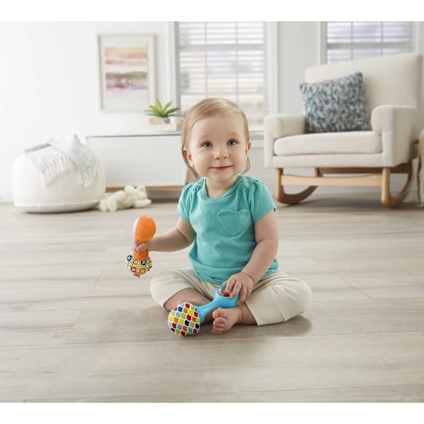 Fisher-Price Newborn Toys Rattle 'n Rock Maracas, Set med 2 Mjuka Musikinstrument för Bebisar 3+ Månader, Blå & Orange[qb]