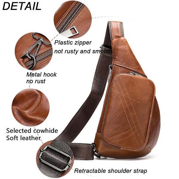 Äkta läder axelväska för män, budväska för män, liten crossbody-väska för män, läderbröstväska, axelväska för män