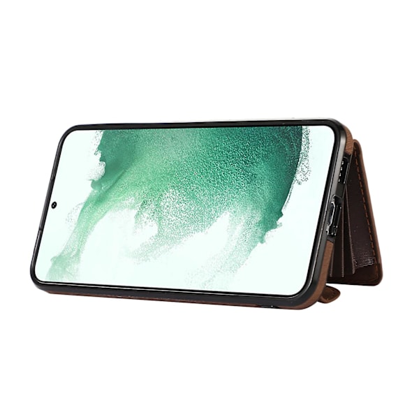 Telefonfodral för Samsung Galaxy S22 5g med stativ, RFID-blockering, kortfodral, PU-läder + TPU-skal Brown