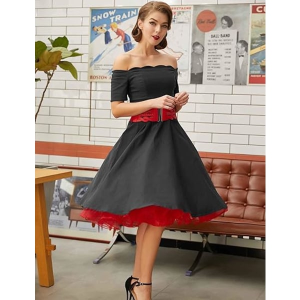 50-talls Petticoat Rockabilly Kjole Krinolineskjørt For Kvinner ZX Rød Ed L