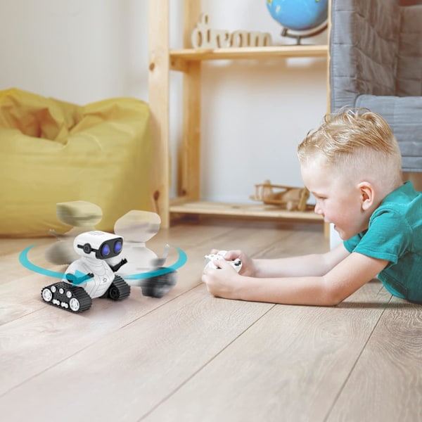 Robottilelut, Ladattavat lasten RC-robotit kaukosäätimellä, LED-silmät ja musiikki VALKOINEN