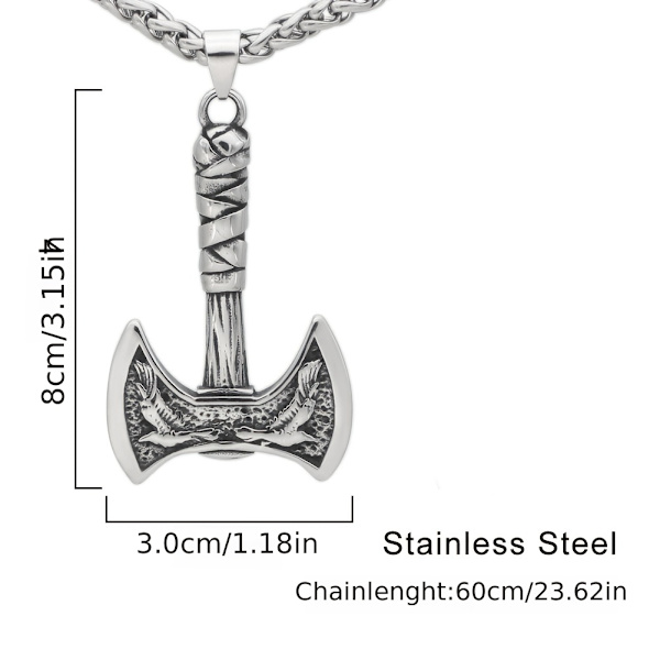 Viking Raven Axe Pendant Halskæde Nordisk Rustfrit Stål Odin Mænds Amulet Tilbehør Viking Necklace