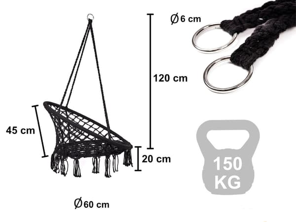 Riipputuoli metallirungolla 150 kg musta 80 cm{Bt} 2750