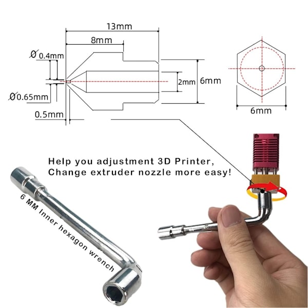 25 stk 3D-skriver MK8 dyse sett MK8 dyser